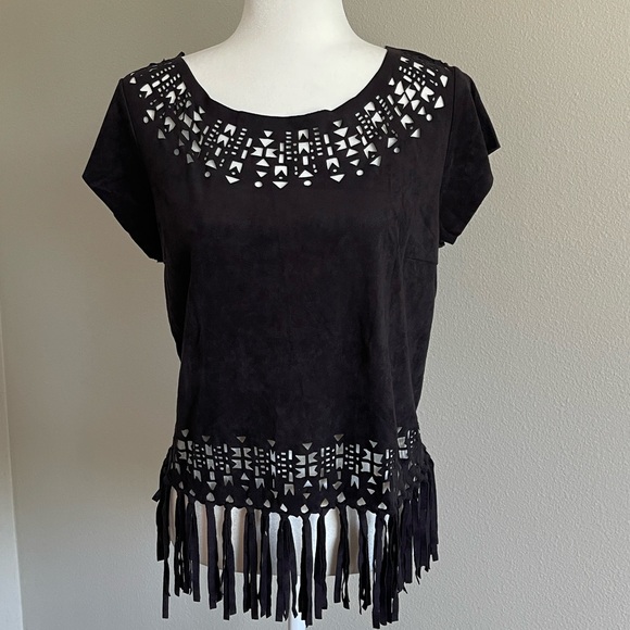 Black Fringe Cutout Women's Top Size XXL - Picture 1 of 5